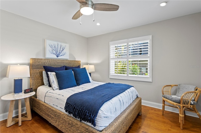 2817 Seabreeze Dr S, Gulfport, FL 33707 - bedroom with baseboards, wood finished floors, recessed lighting, and a ceiling fan