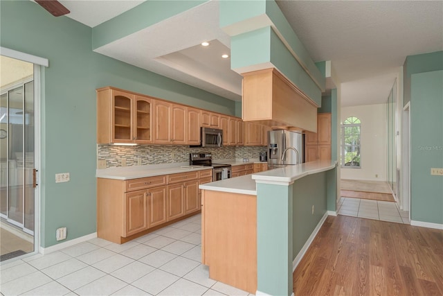 627 Belted Kingfisher Dr N, Palm Harbor, FL 34683 - kitchen featuring appliances with stainless steel finishes, light countertops, backsplash, and baseboards