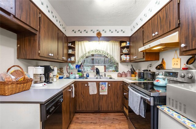 28 N Edinburgh Dr, Inverness, FL 34450 - kitchen with electric stove, under cabinet range hood, open shelves, and dishwasher