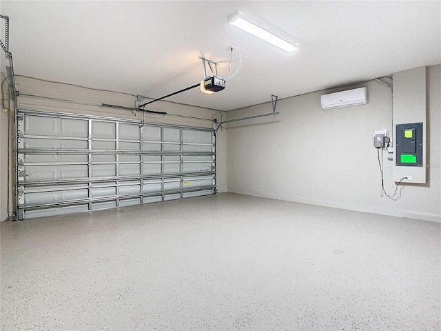 34056 Scarlet Sage Ct, Wesley Chapel, FL 33545 - garage with a garage door opener, electric panel, and a wall mounted air conditioner