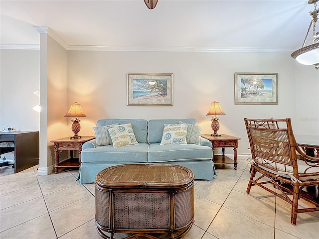 2724 Via Murano Unit 615, Clearwater, FL 33764 - living room with ornamental molding, light tile patterned floors, and baseboards