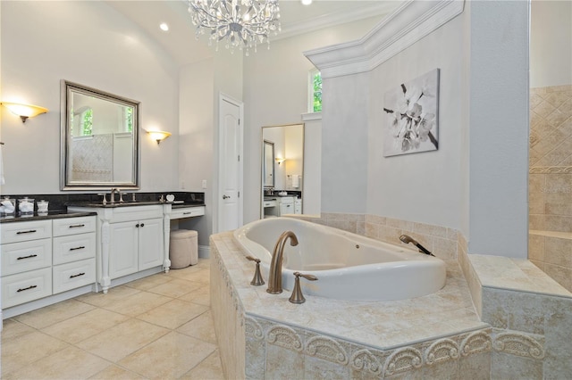 4512 Cheval Blvd, Lutz, FL 33558 - full bathroom with a bath, tile patterned flooring, a chandelier, vanity, and plenty of natural light