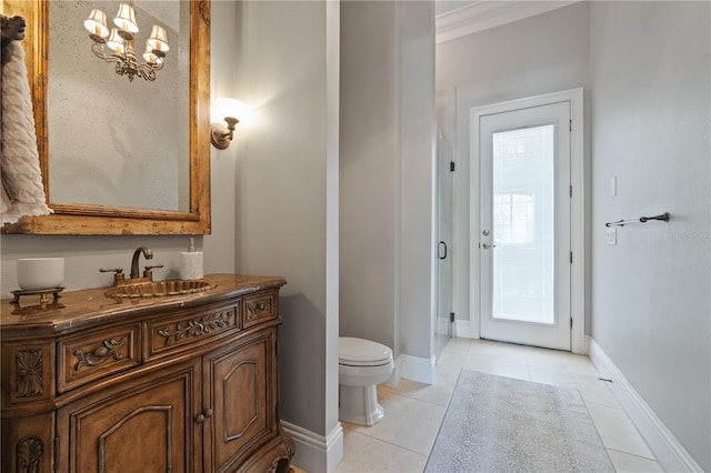4512 Cheval Blvd, Lutz, FL 33558 - full bathroom with tile patterned flooring, toilet, baseboards, vanity, and ornamental molding