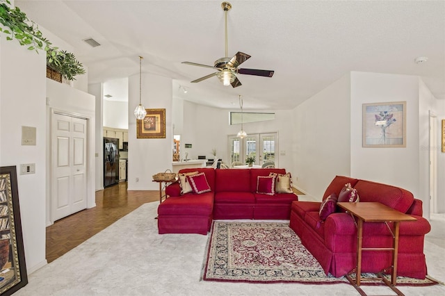 5434 Wellfield Rd, New Port Richey, FL 34655 - living area with ceiling fan, high vaulted ceiling, and baseboards