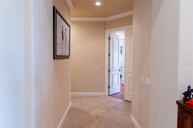 15101 Kestrelglen Way, Lithia, FL 33547 - hallway with ornamental molding, recessed lighting, light tile patterned floors, and baseboards