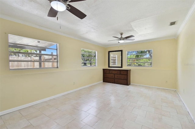 1810 77th Ave N, Saint Petersburg, FL 33702 - empty room featuring a ceiling fan, crown molding, baseboards, and a textured ceiling