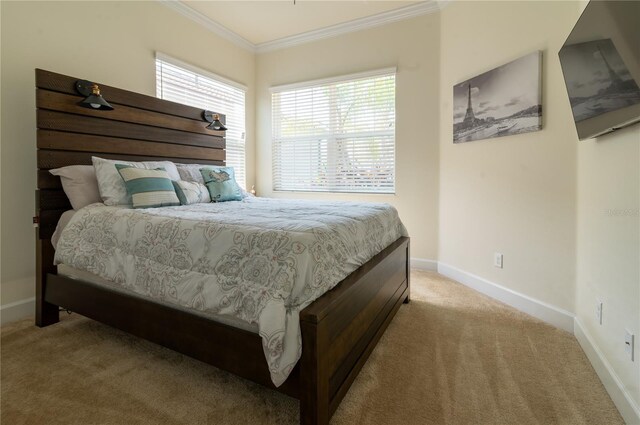 4888 Sevilla Shores Dr, Wimauma, FL 33598 - carpeted bedroom featuring ornamental molding and baseboards