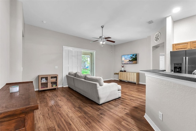 11808 Holly Crest Ln, Riverview, FL 33569 - living area with ceiling fan, dark wood-type flooring, and baseboards