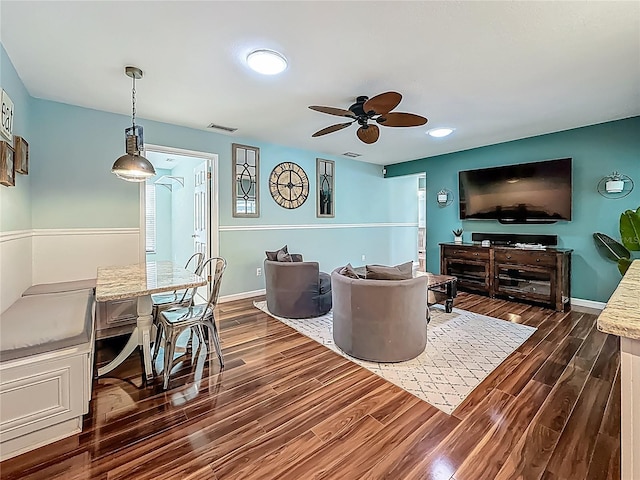 3093 Hillside Ln, Safety Harbor, FL 34695 - living room featuring dark wood finished floors, ceiling fan, recessed lighting, and baseboards
