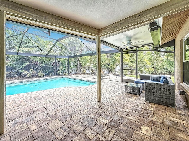 3093 Hillside Ln, Safety Harbor, FL 34695 - swimming pool featuring a patio area, an outdoor living space, and a lanai