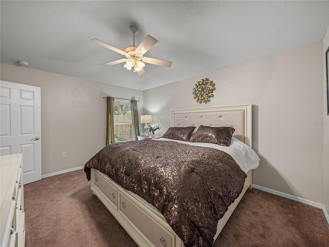 18003 Arbor Crest Dr, Tampa, FL 33647 - bedroom with carpet floors, a textured ceiling, a ceiling fan, and baseboards