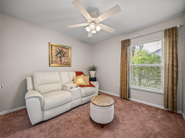 18003 Arbor Crest Dr, Tampa, FL 33647 - carpeted living area featuring ceiling fan and baseboards