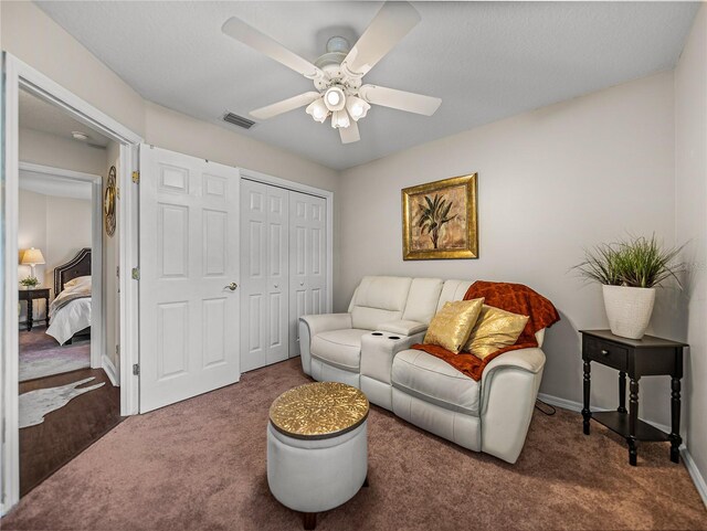18003 Arbor Crest Dr, Tampa, FL 33647 - living room featuring carpet, ceiling fan, and baseboards
