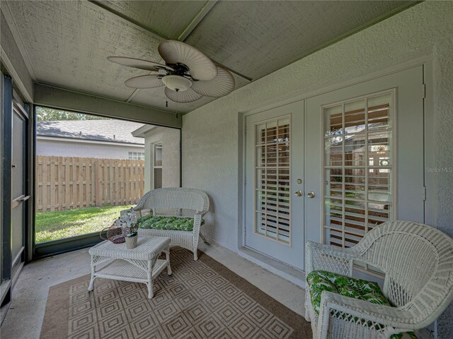 18003 Arbor Crest Dr, Tampa, FL 33647 - sunroom with french doors and ceiling fan