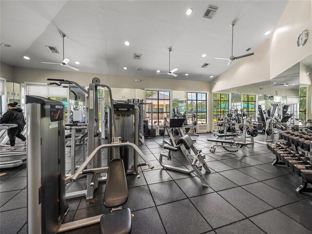 18003 Arbor Crest Dr, Tampa, FL 33647 - workout area featuring ceiling fan and recessed lighting