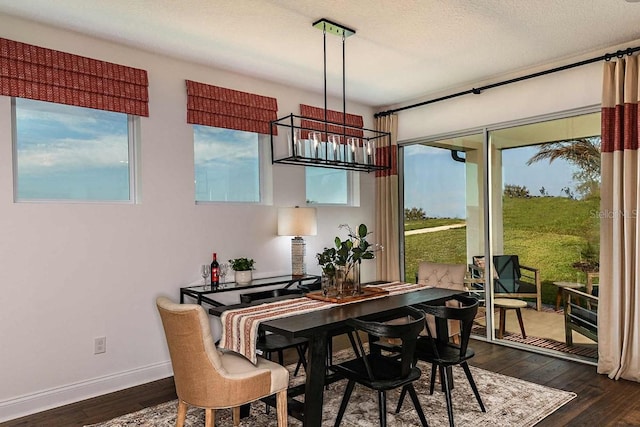 17020 Cercis Loop, Clermont, FL 34711 - dining space with dark wood-style flooring, a chandelier, baseboards, and a textured ceiling