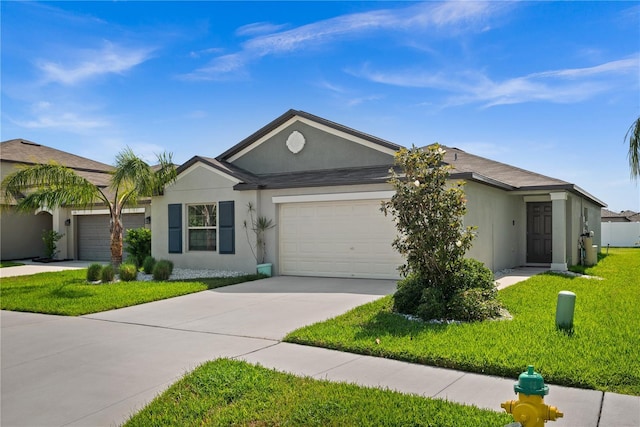 742 8th St NW, Ruskin, FL 33570 - single story home with stucco siding, an attached garage, driveway, and a front yard