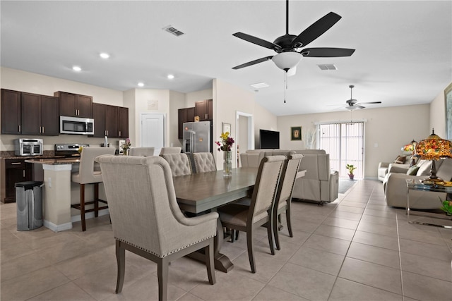 742 8th St NW, Ruskin, FL 33570 - dining space featuring light tile patterned floors, recessed lighting, and ceiling fan