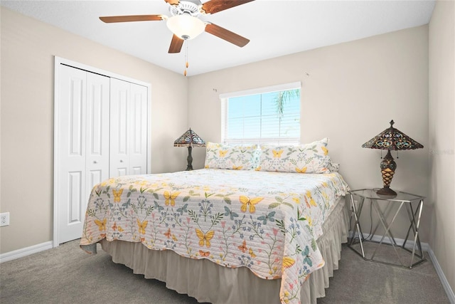 742 8th St NW, Ruskin, FL 33570 - bedroom featuring carpet flooring, a closet, baseboards, and ceiling fan