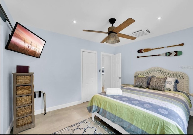 1210 Bay Palm Blvd, Indian Rocks Beach, FL 33785 - bedroom featuring a ceiling fan, baseboards, and recessed lighting