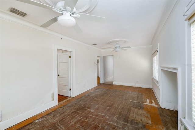 3108 Dupont St S, Gulfport, FL 33707 - unfurnished living room featuring wood-type flooring, a ceiling fan, ornamental molding, and baseboards