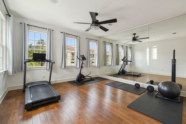 407 S Fremont Ave Unit B, Tampa, FL 33606 - exercise room with ceiling fan, healthy amount of natural light, and wood finished floors