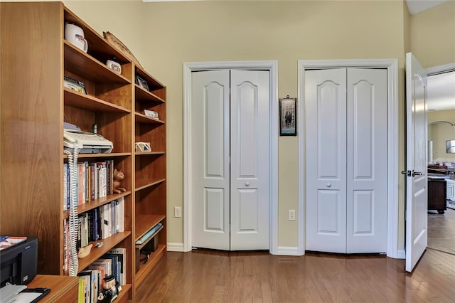 12012 Cromwell Way, Spring Hill, FL 34609 - unfurnished bedroom featuring wood finished floors, multiple closets, and baseboards