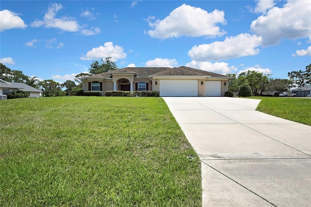 12012 Cromwell Way, Spring Hill, FL 34609 - view of front of property featuring concrete driveway, an attached garage, stucco siding, and a front lawn