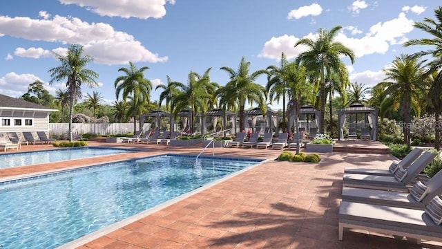 11817 Blue Diamond Trl, Parrish, FL 34219 - community pool featuring a gazebo, a patio area, and fence