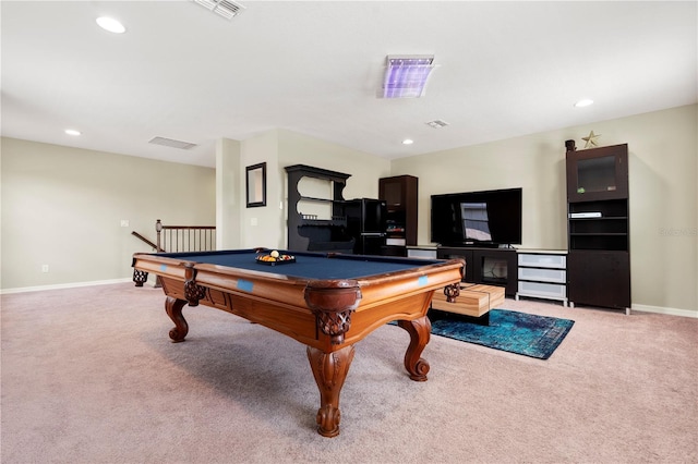 4917 Eagle Rock Dr, Wimauma, FL 33598 - playroom featuring light carpet, baseboards, pool table, and recessed lighting