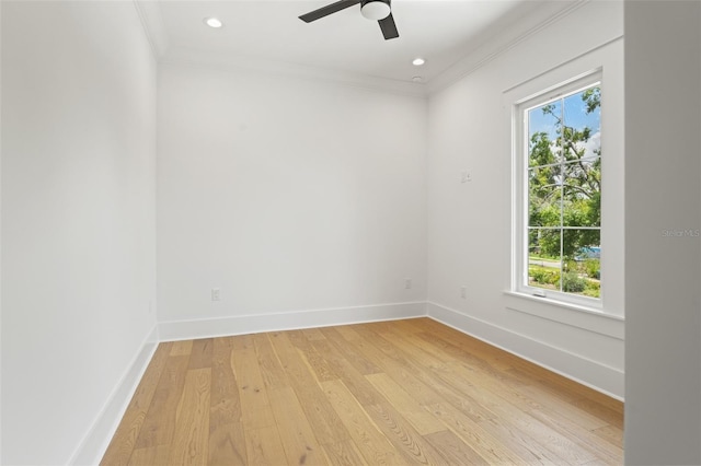 2200 N Glenwood Dr, Tampa, FL 33602 - empty room with ornamental molding, light wood-style flooring, baseboards, a ceiling fan, and recessed lighting