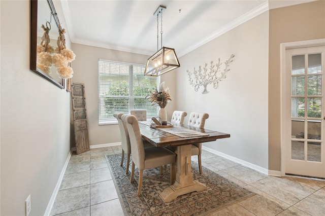 3530 Brook Crossing Dr, Brandon, FL 33511 - dining space featuring plenty of natural light, ornamental molding, a chandelier, baseboards, and light tile patterned flooring