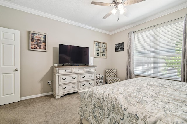 3530 Brook Crossing Dr, Brandon, FL 33511 - bedroom with crown molding, light carpet, multiple windows, baseboards, and ceiling fan