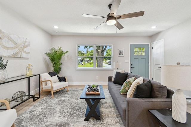 5624 62nd St N, Saint Petersburg, FL 33709 - living area featuring ceiling fan, baseboards, wood finished floors, and recessed lighting