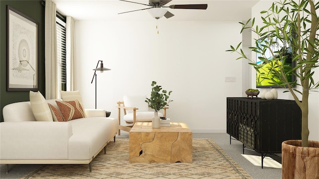 8641 Linked Dr, New Port Richey, FL 34655 - carpeted living area with ceiling fan and baseboards