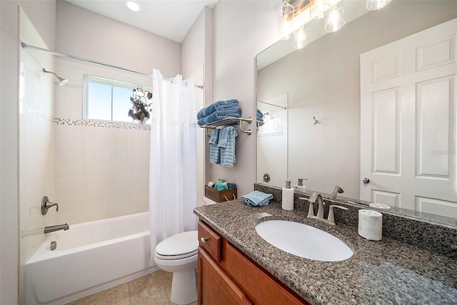 8016 Rock Spring Ct, Land O Lakes, FL 34638 - bathroom featuring vanity, shower / tub combo with curtain, and tile patterned flooring