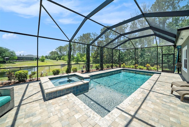 8016 Rock Spring Ct, Land O Lakes, FL 34638 - view of pool featuring a patio area, a pool with connected hot tub, and a lanai
