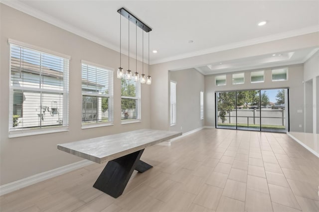 4325 Barletta Ct, Wesley Chapel, FL 33543 - unfurnished dining area with baseboards, recessed lighting, and crown molding