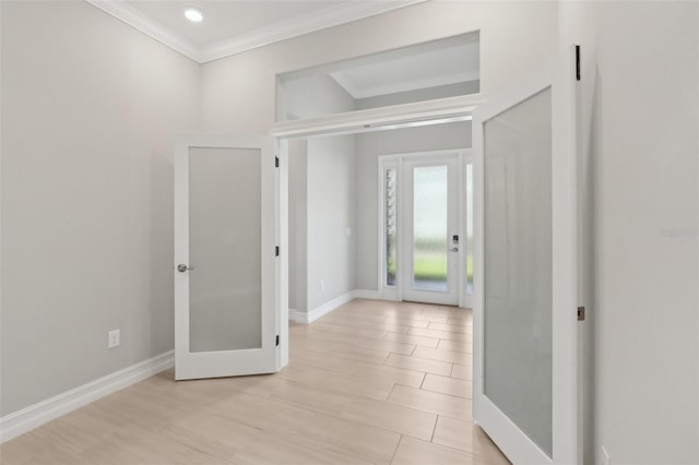 4325 Barletta Ct, Wesley Chapel, FL 33543 - entrance foyer featuring baseboards, crown molding, french doors, and recessed lighting