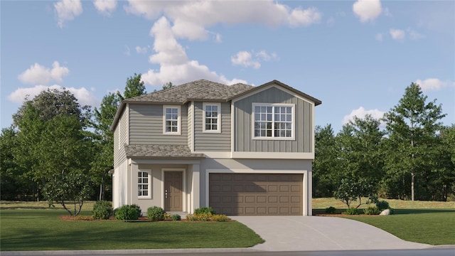 8778 Linked Dr, New Port Richey, FL 34655 - view of front of home with concrete driveway, a garage, a front yard, and roof with shingles