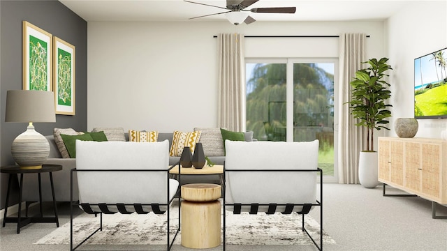 8778 Linked Dr, New Port Richey, FL 34655 - living area featuring a ceiling fan and carpet floors