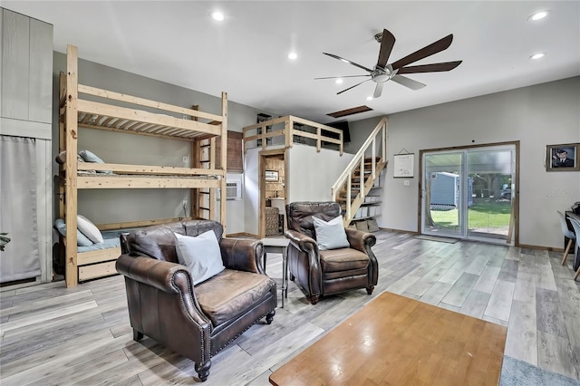 550 George St S, Tarpon Springs, FL 34688 - bedroom with access to exterior, recessed lighting, light wood-type flooring, and a ceiling fan