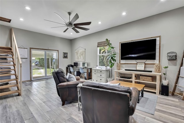 550 George St S, Tarpon Springs, FL 34688 - living room with a ceiling fan, recessed lighting, and light wood finished floors