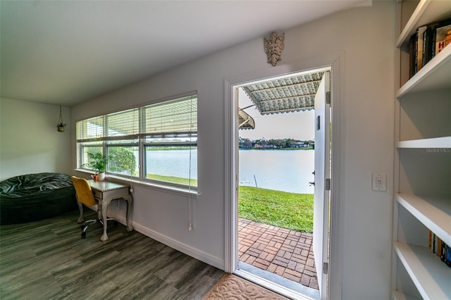 3850 13th Ave N Unit 113, Saint Petersburg, FL 33713 - office area with a water view, dark wood-style floors, and baseboards