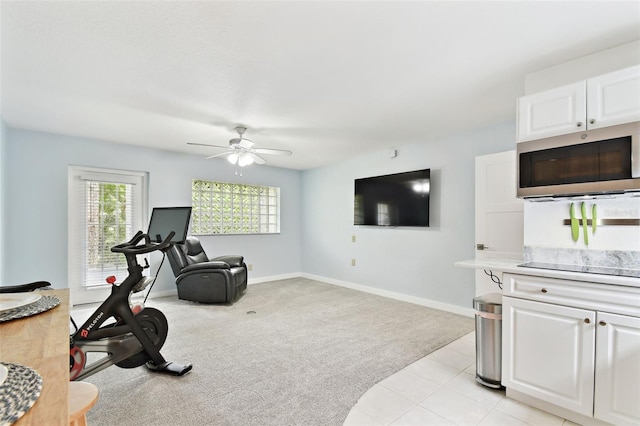 9812 Indian Key Trl Unit 84, Seminole, FL 33776 - exercise room with a ceiling fan, baseboards, and light carpet