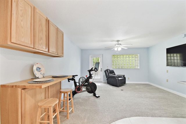 9812 Indian Key Trl Unit 84, Seminole, FL 33776 - workout room featuring ceiling fan, light colored carpet, and baseboards