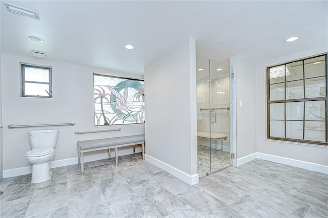 17917 Clear Lake Dr, Lutz, FL 33548 - full bath featuring baseboards, toilet, a shower stall, and recessed lighting