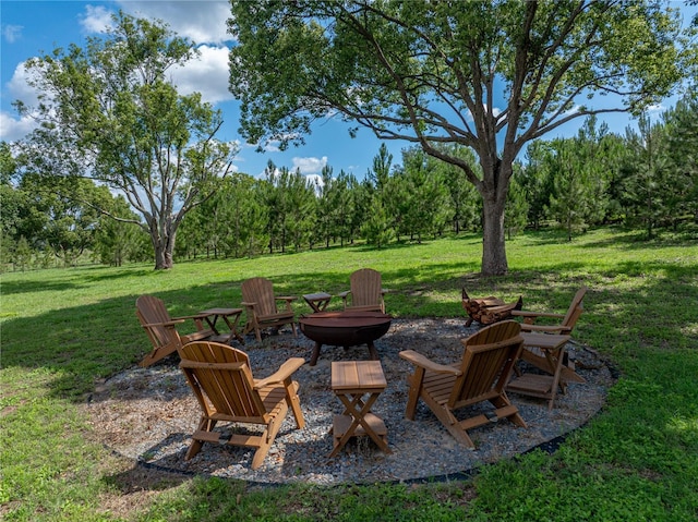 16326 Kalli Way, Dade City, FL 33523 - view of green lawn with a fire pit and view of wooded area