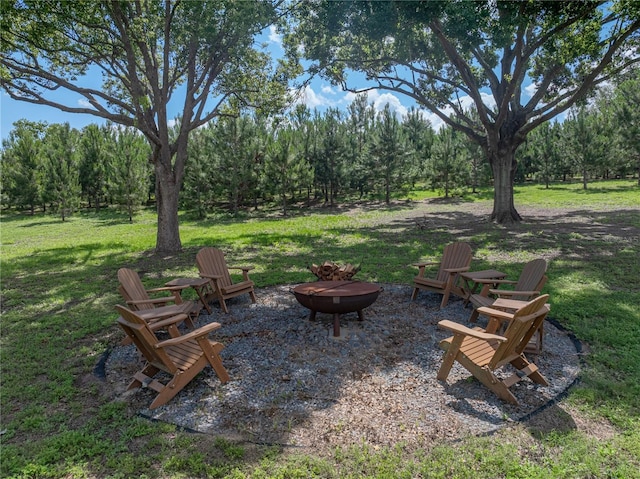 16326 Kalli Way, Dade City, FL 33523 - view of green lawn featuring an outdoor fire pit and view of wooded area