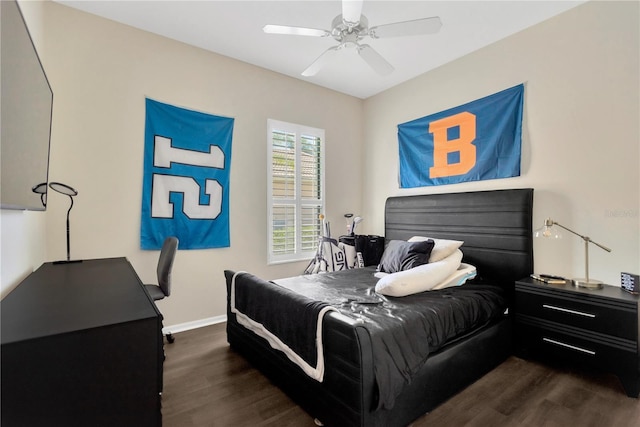 13872 Siena Loop, Lakewood Ranch, FL 34202 - bedroom featuring dark wood-style flooring, baseboards, and ceiling fan
